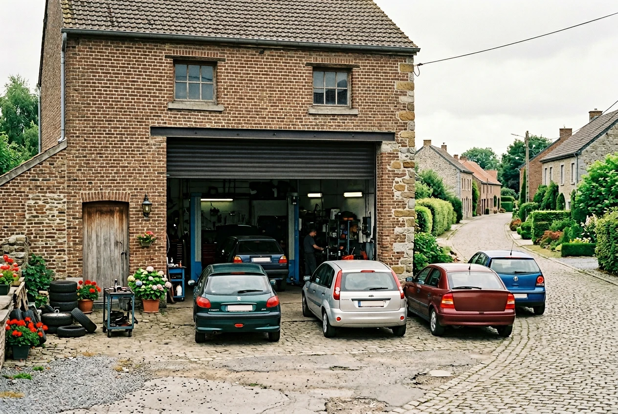 Façade d'un garage automobile indépendant dans un village belge